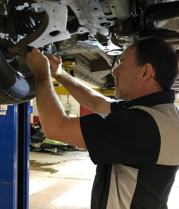 Mechanic working under a car